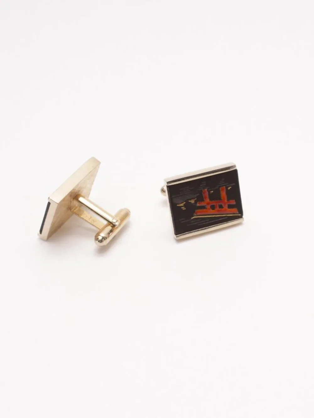 Vintage Swank GOLD Tone ASIAN Style CUFFLINKS